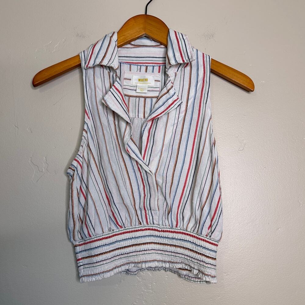 Maeve by Anthropologie Colorful Striped Cropped Collar Sleeveless Top